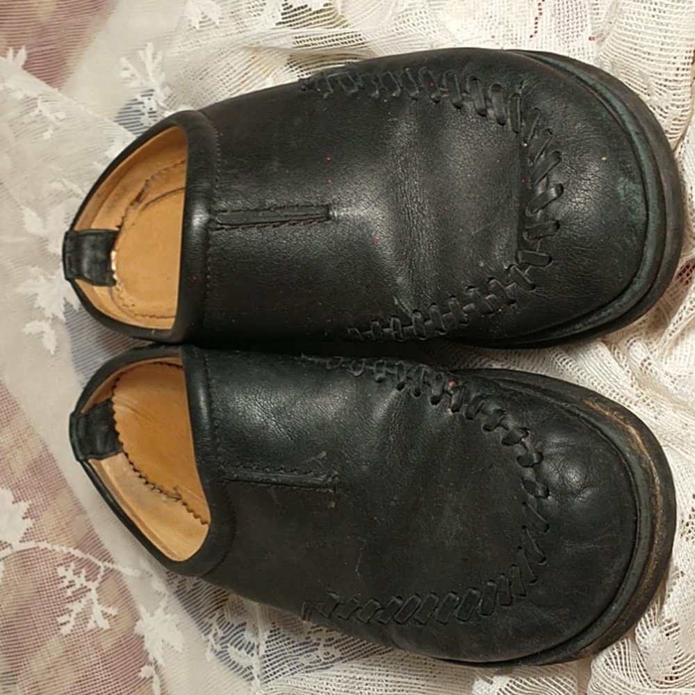Halfinger Black Leather German shoes Slip-On clogs round toe sz 40 8 0r 9